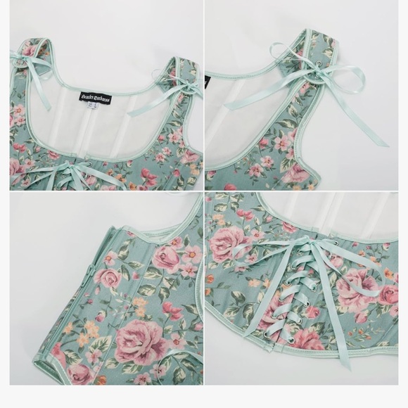 Scarlet Darkness Renaissance Floral Underbust Vintage Boned Corset Belt top - Picture 4 of 13